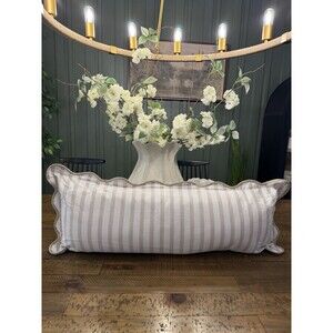 Tan Cream Striped Lumbar Pillow Ruffle Edge Neutral Decor NEW